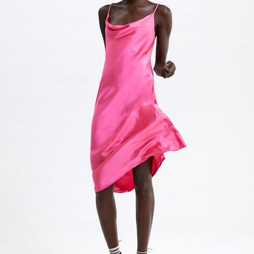 Zara hot pink slip silky dress M NWT